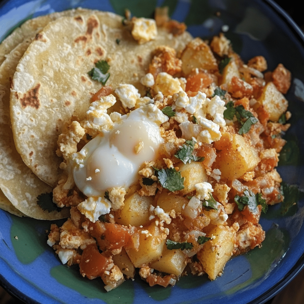 Un plato de papas con huevo estilo a la mexicana, receta de Chef Goya