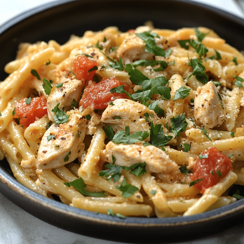 Un plato con pasta de pollo, fácil y rápida de preparar, receta de Chef Goya