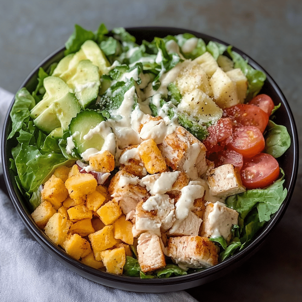 Un bowl de ensalada cesar, si te encantan las ensaladas y la comida saludable, receta de Chef Goya.