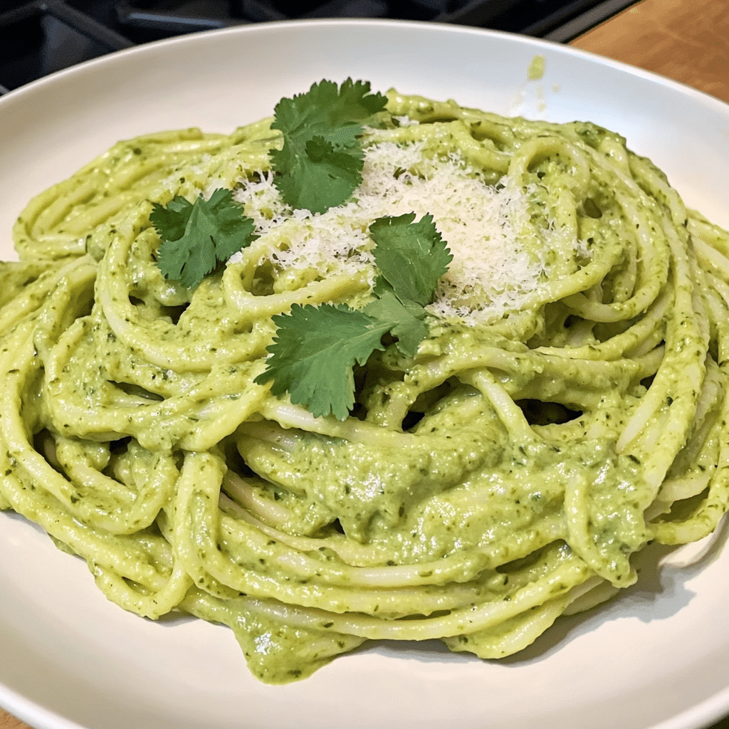 Un plato de espagueti verde, una opcion facil y saludable para tu almuerzo, receta de Chef Goya.