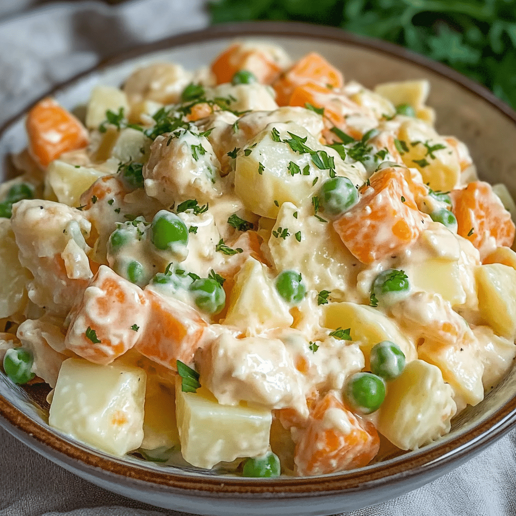 Un bowl de ensalada rusa, si buscas algo rápido y fácil de hacer, receta de Chef Goya.