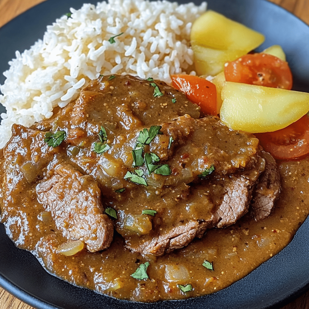 Un plato de milanesa de res guisada, ideal para disfrutar si deseas algo rápido y delicioso para tu cena, receta de Chef Goya.
