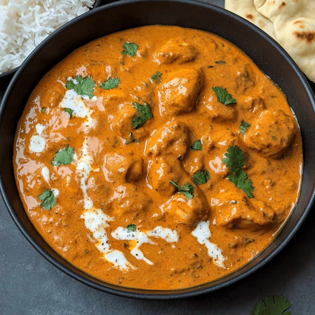 Un plato con pollo tikka malasa, si deseas probar un sabor diferente para tu almuerzo, receta de Chef Goya.