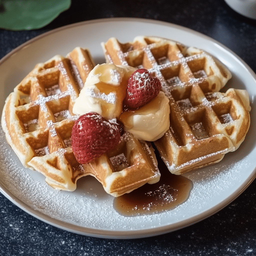 Un plato con waffles, si deseas algo diferente para tu desayuno, receta de Chef Goya.