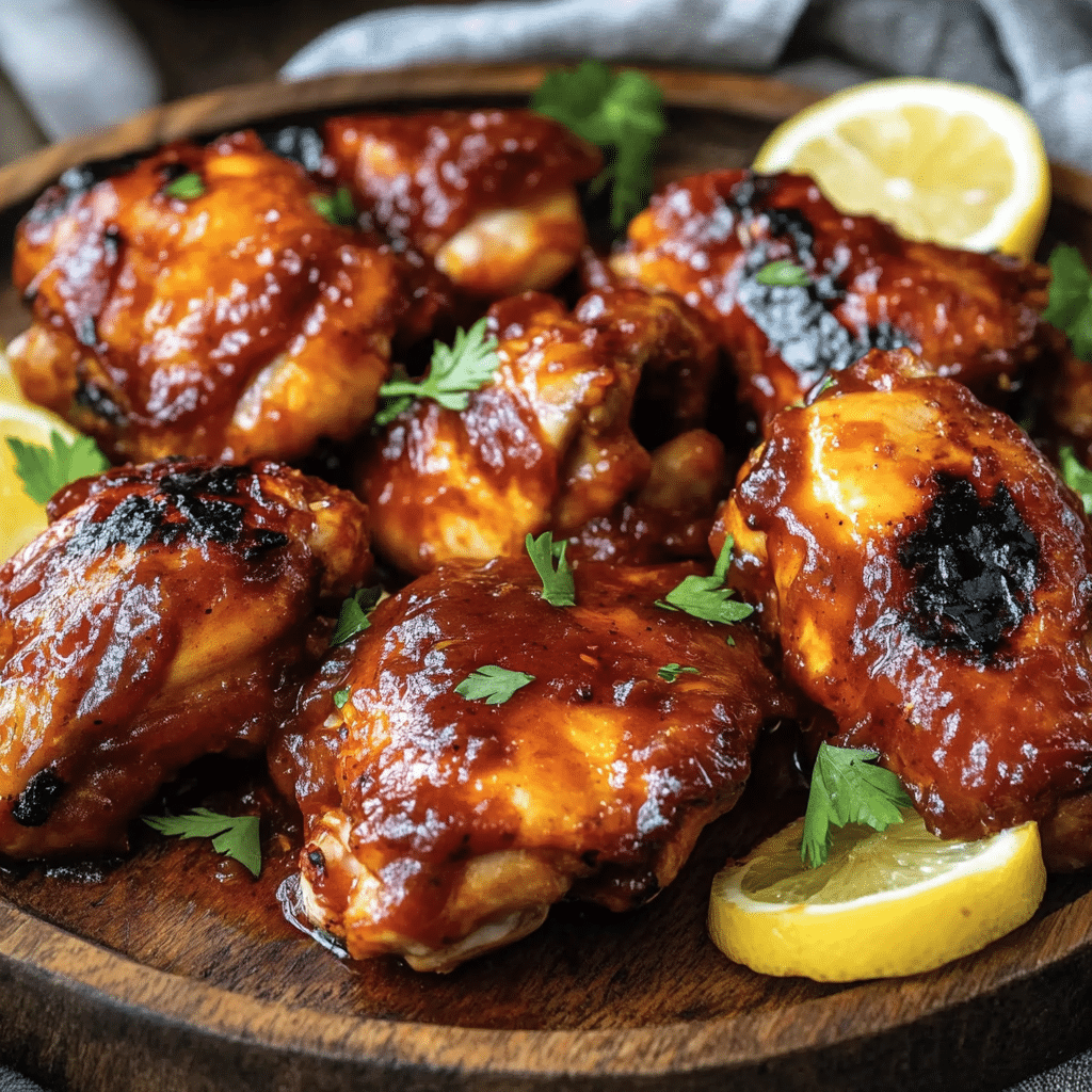 Un plato con pollo a la barbacoa, si deseas una receta para hacer en familia, receta de Chef Goya.