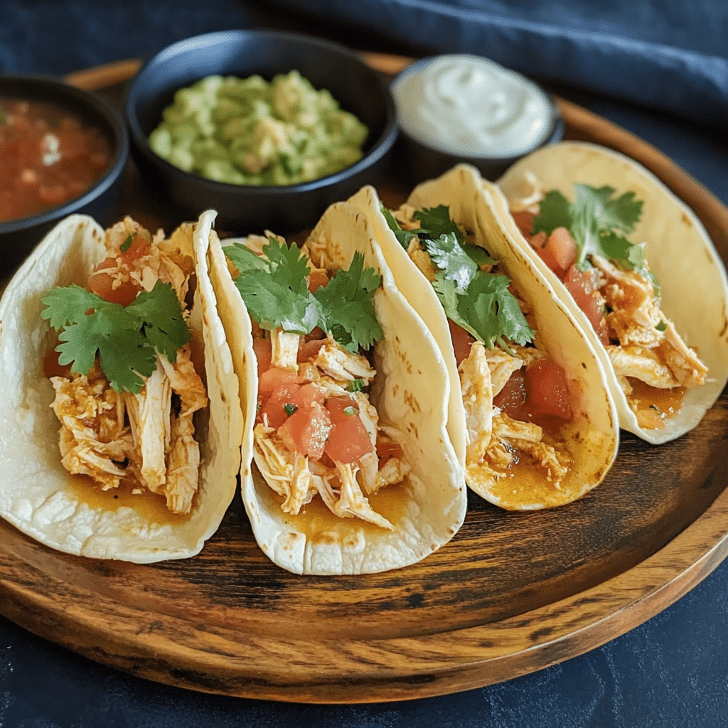 Un plato con tacos de pollo desmenuzado, si tienes ganas de preparar comida mexicana, receta de Chef Goya.