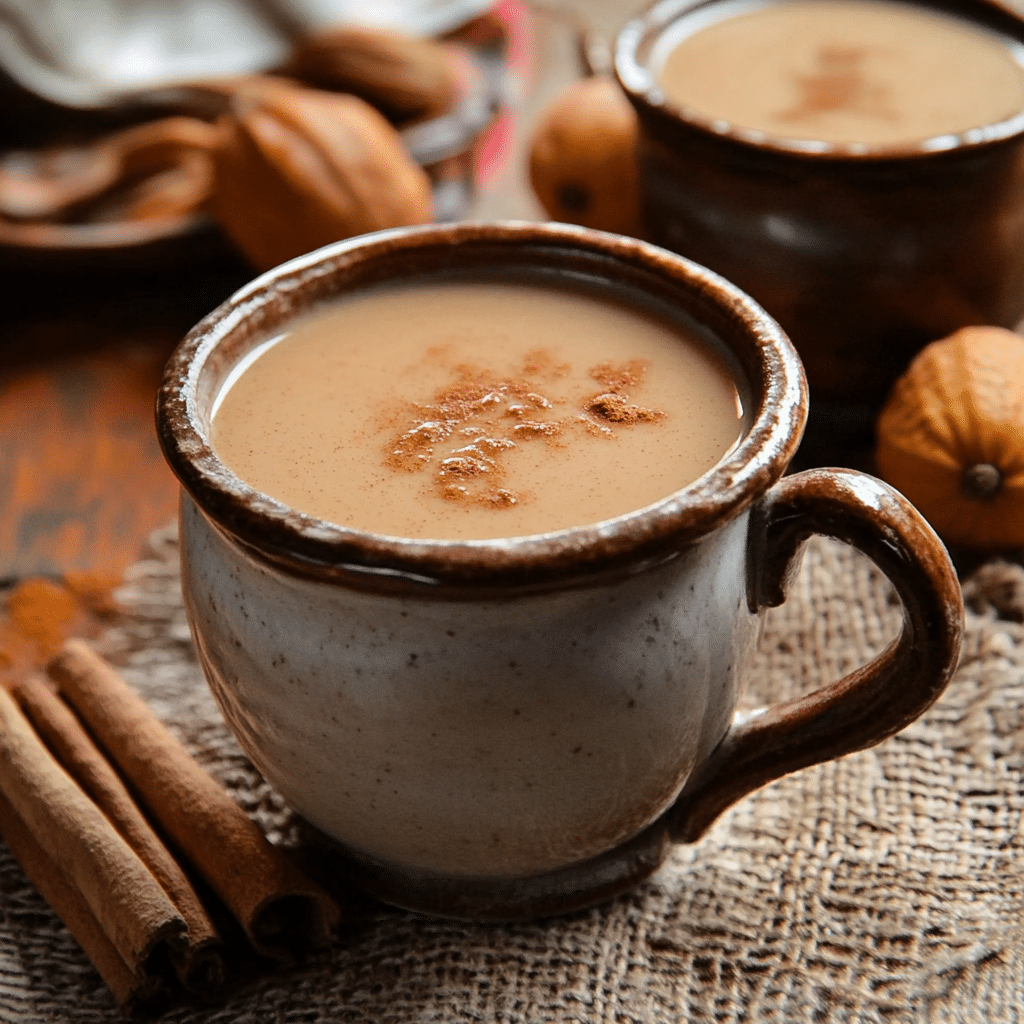 Un vaso de atole de tamarindo, si deseas una bebida caliente y deliciosa, receta de Chef Goya.