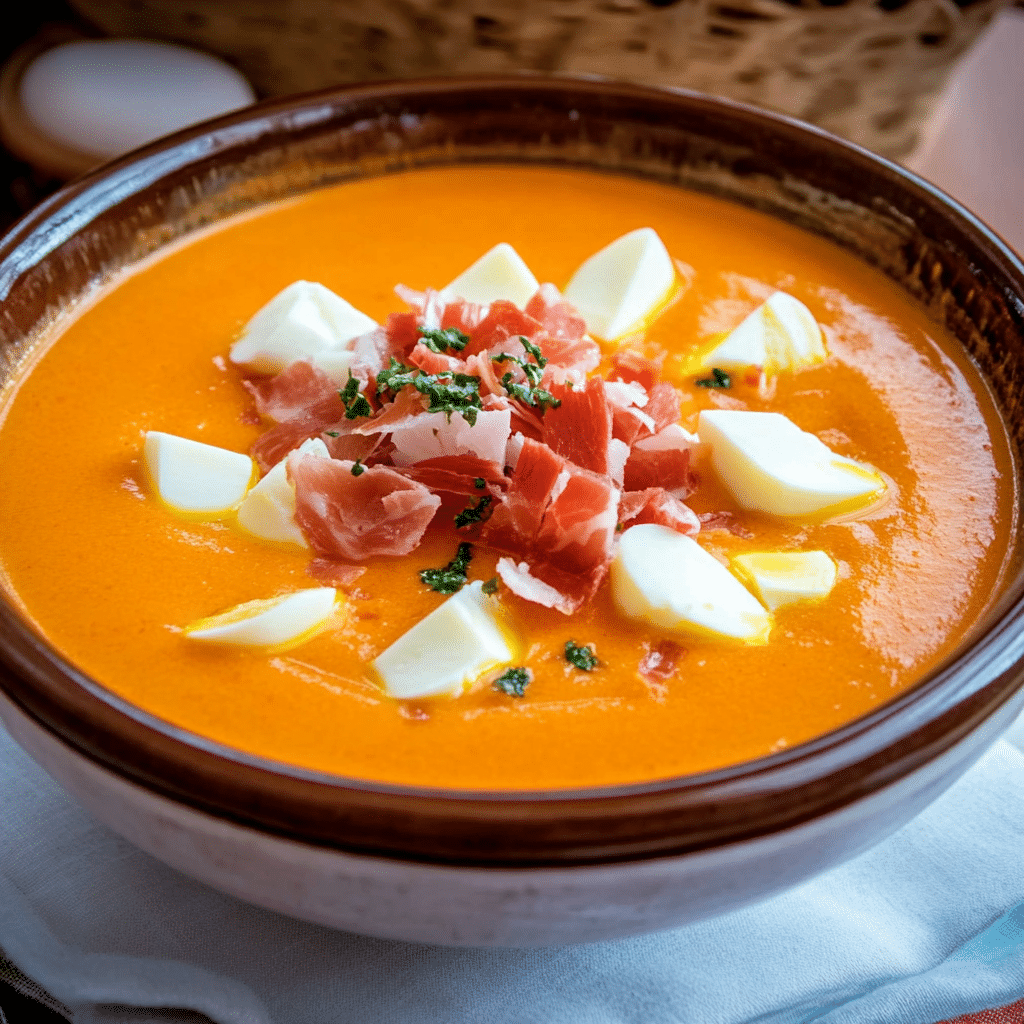 Un plato con salmorejo, si deseas una receta saludable, receta de Chef Goya.