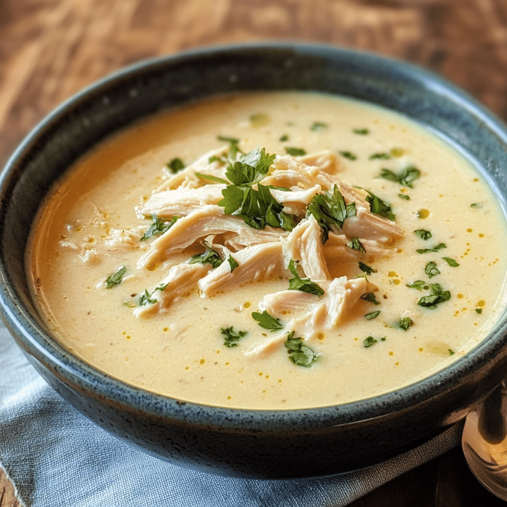 Un bowl con crema de pollo, si deseas una receta receta con pollo diferente y cremosa, receta de Chef Goya.