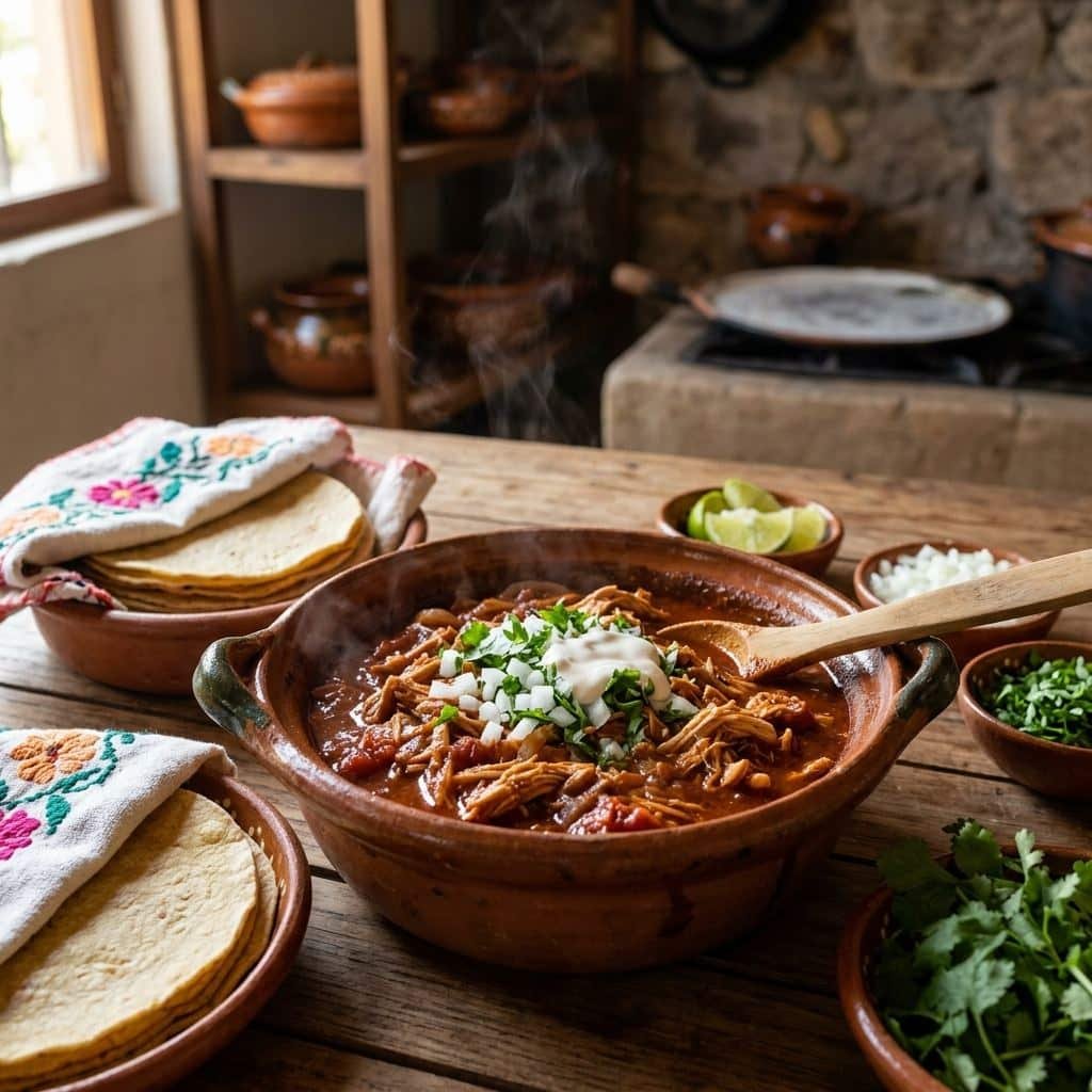 Tinga de pollo auténtica: pollo deshebrado en salsa de chipotle y jitomate