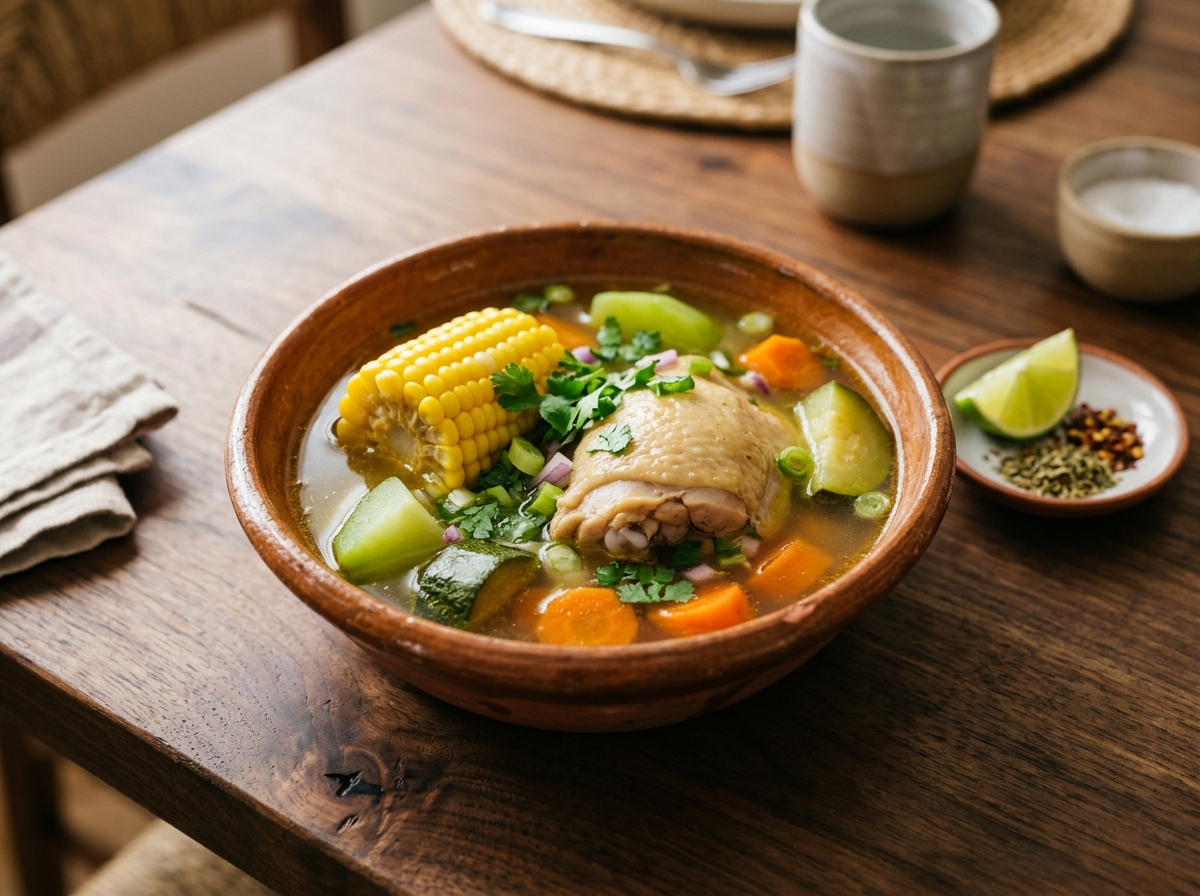 Caldo de pollo casero con verduras