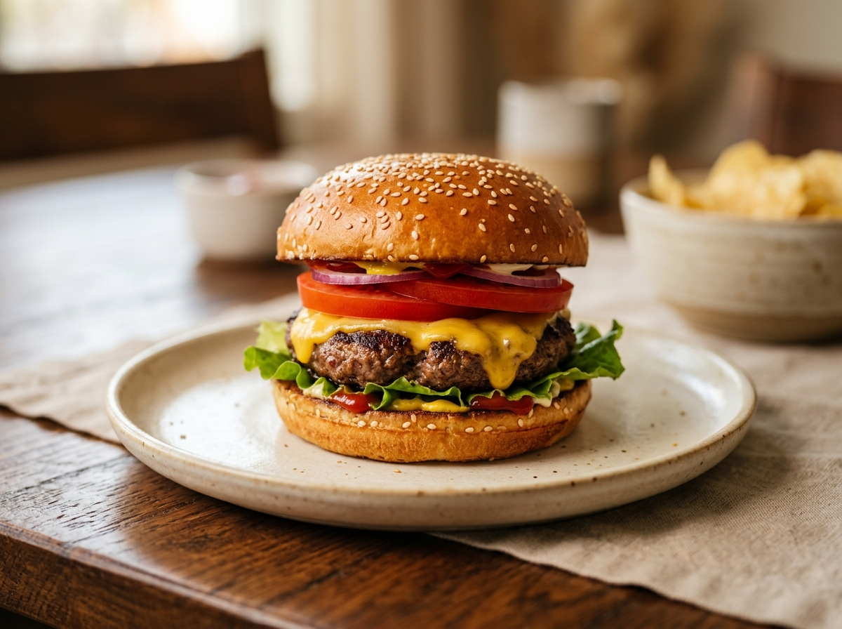 Hamburguesa casera jugosa con carne de res y queso
