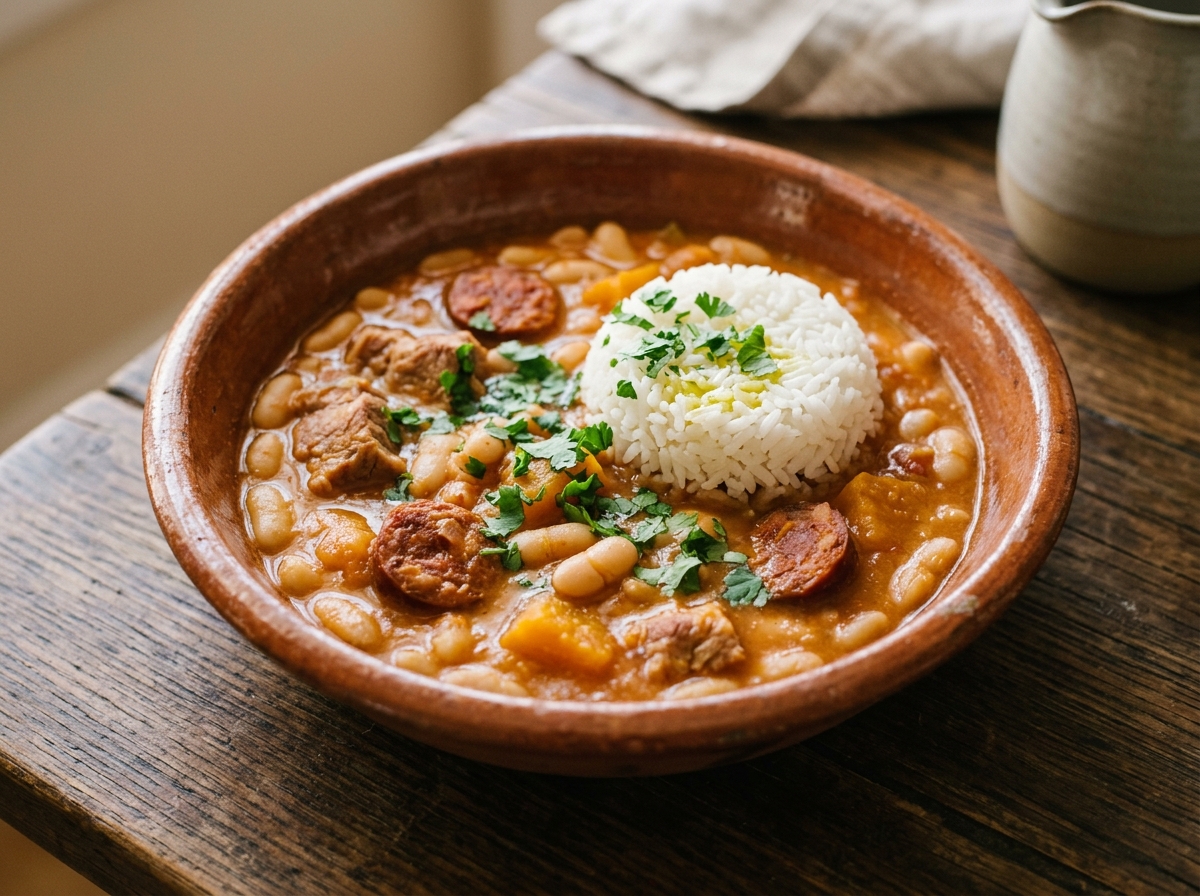 Potaje de frijoles blancos cubanos con cerdo y calabaza