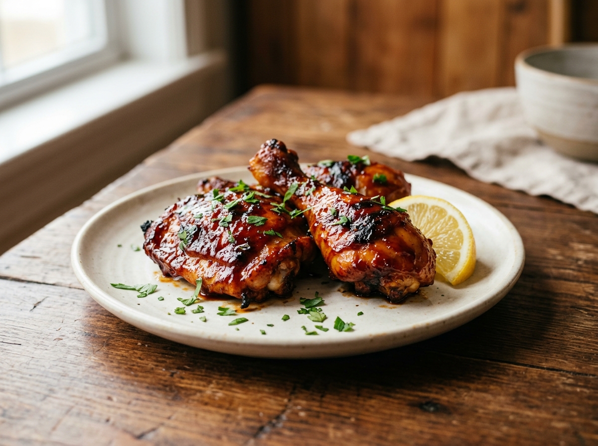 Muslos de pollo a la barbacoa glaseados y caramelizados