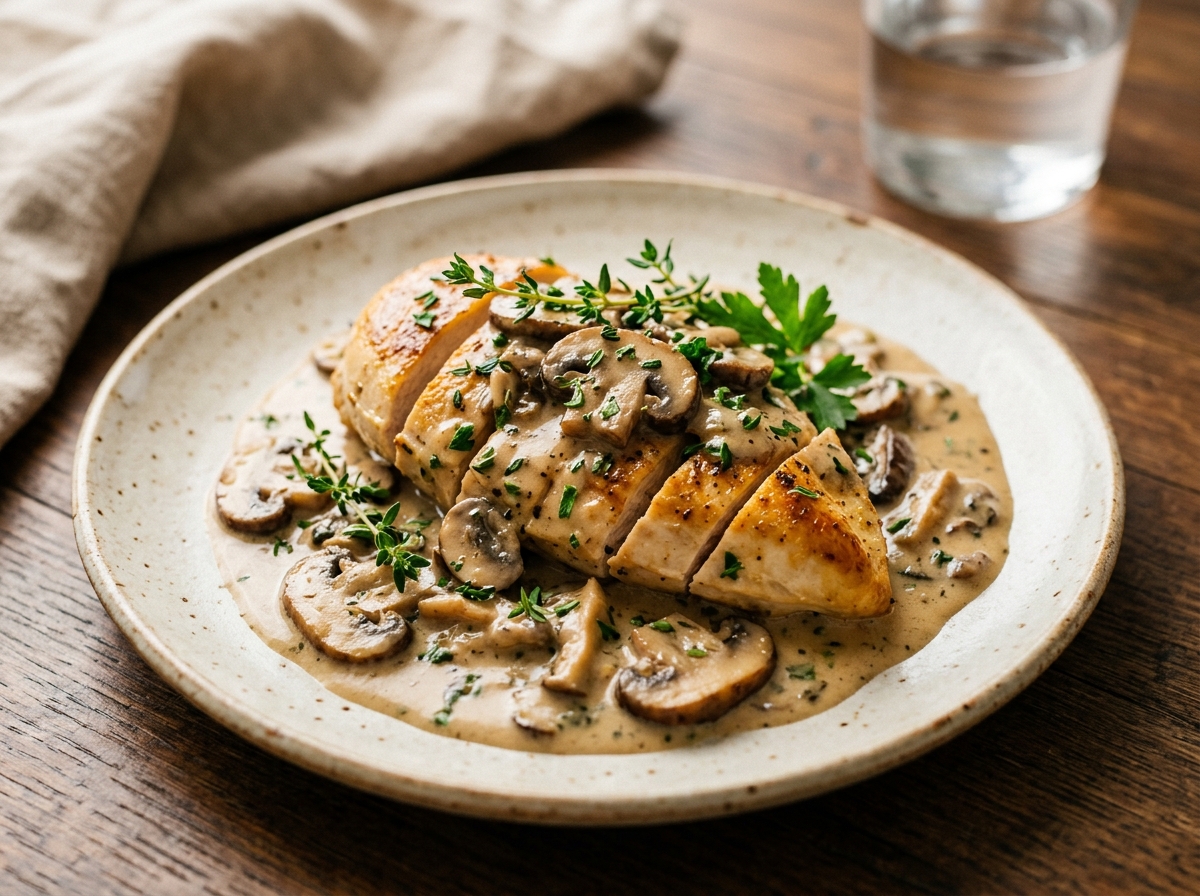 Pollo en crema de champiñones con salsa cremosa