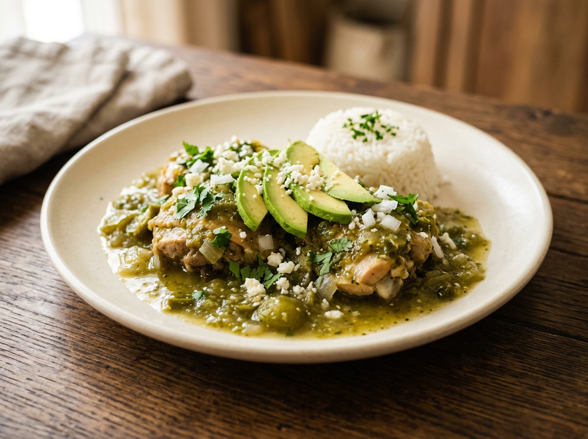 Pollo en salsa verde de tomatillo mexicano