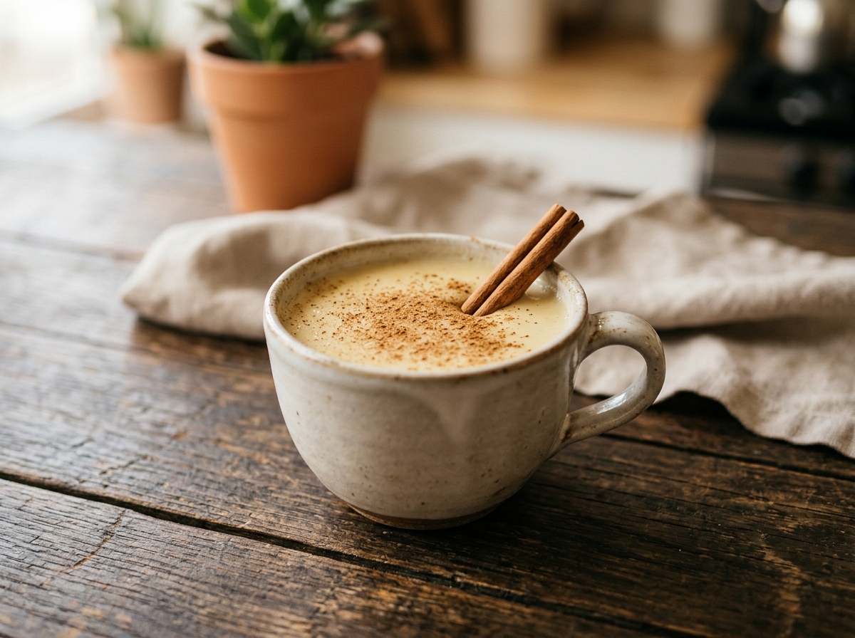 Osmil con leche hondureño, bebida caliente y cremosa de almidón de maíz con canela