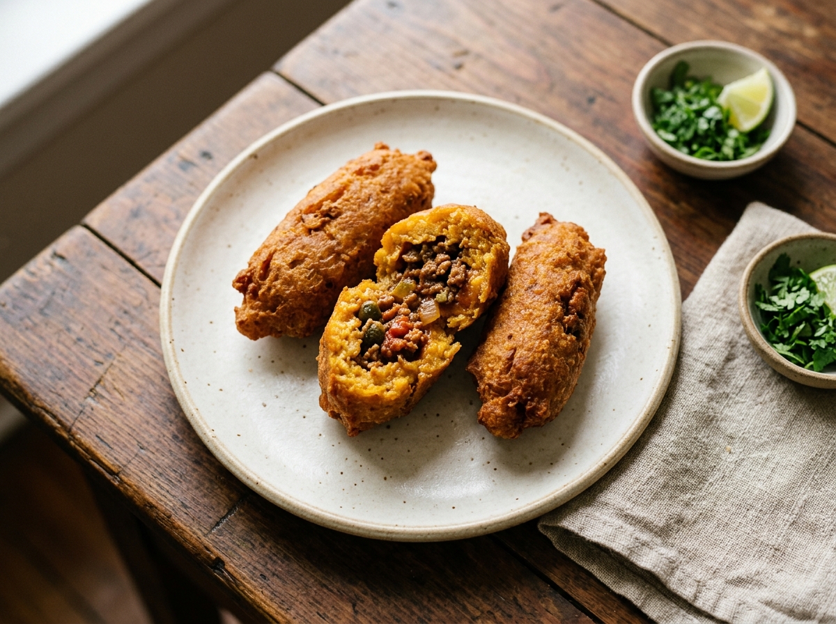 Alcapurrias puertorriqueñas fritas rellenas de picadillo