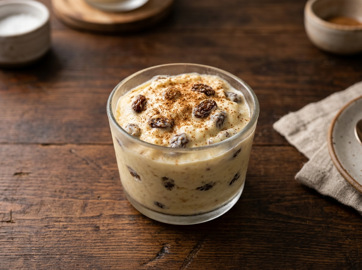 Dulce frío dominicano cremoso con pasas y canela