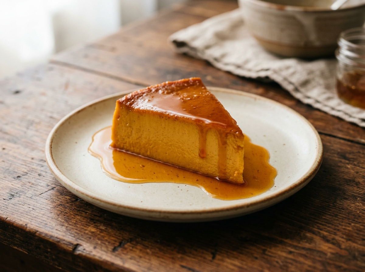 Flan de calabaza cubano con caramelo que se derrama