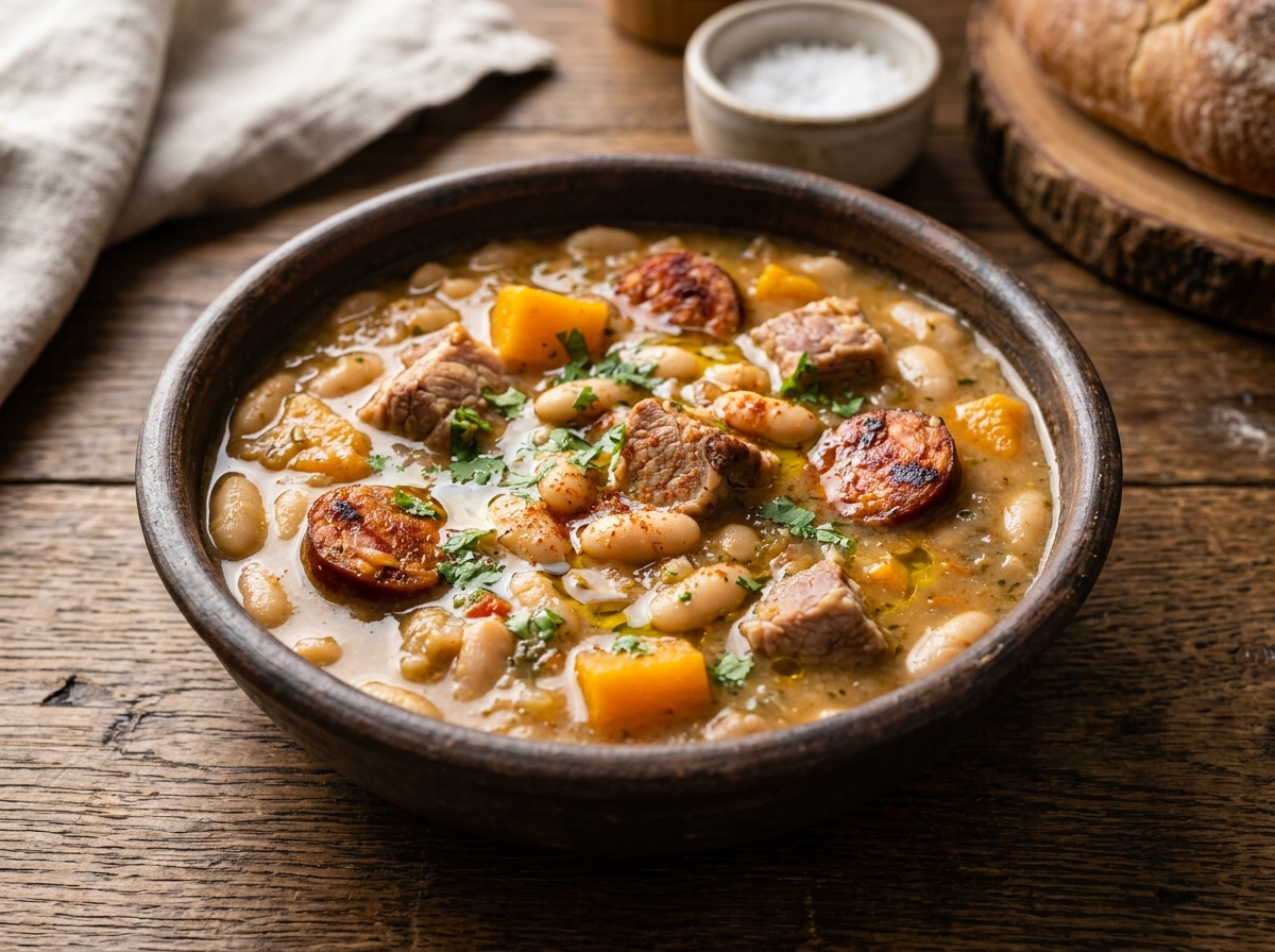 Potaje de frijoles blancos cubanos con cerdo y calabaza